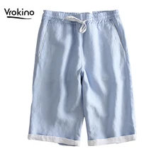 Новинка, летние мужские льняные повседневные однотонные шорты, стильное и эксклюзивное высококачественное дышащее белье