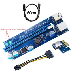 60 см PCI-E ЭКСПРЕСС Riser Card 1X к 16X Extender со светодиодной подсветкой USB3.0 Кабель-адаптер SATA 6Pin Питание SD998