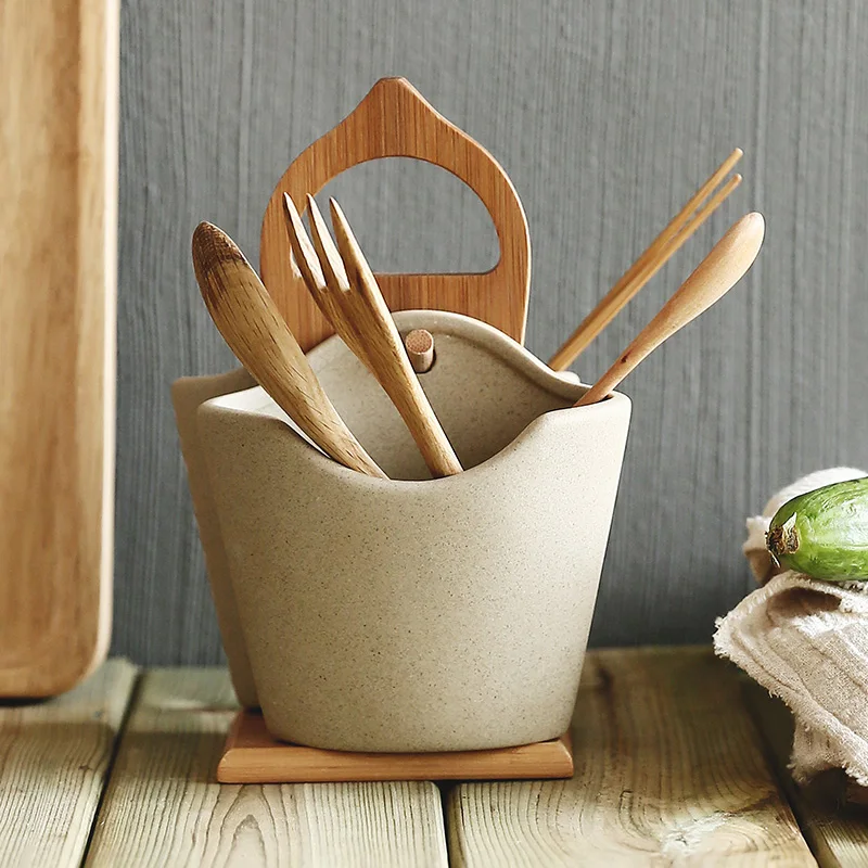 

Japan Style Ceramic Chopsticks Container 2pcs Bamboo Holder Hanging Utensil Storage Box Creative Mildew Proof Kitchen Organizer