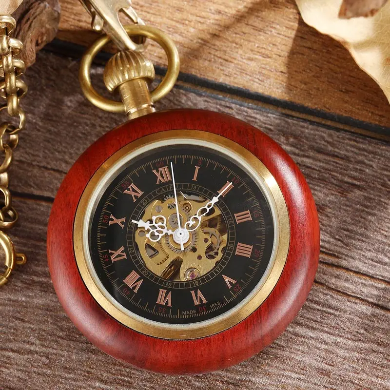 Esculpido Mecânica Pocket Watch Fob Relógio Pingente