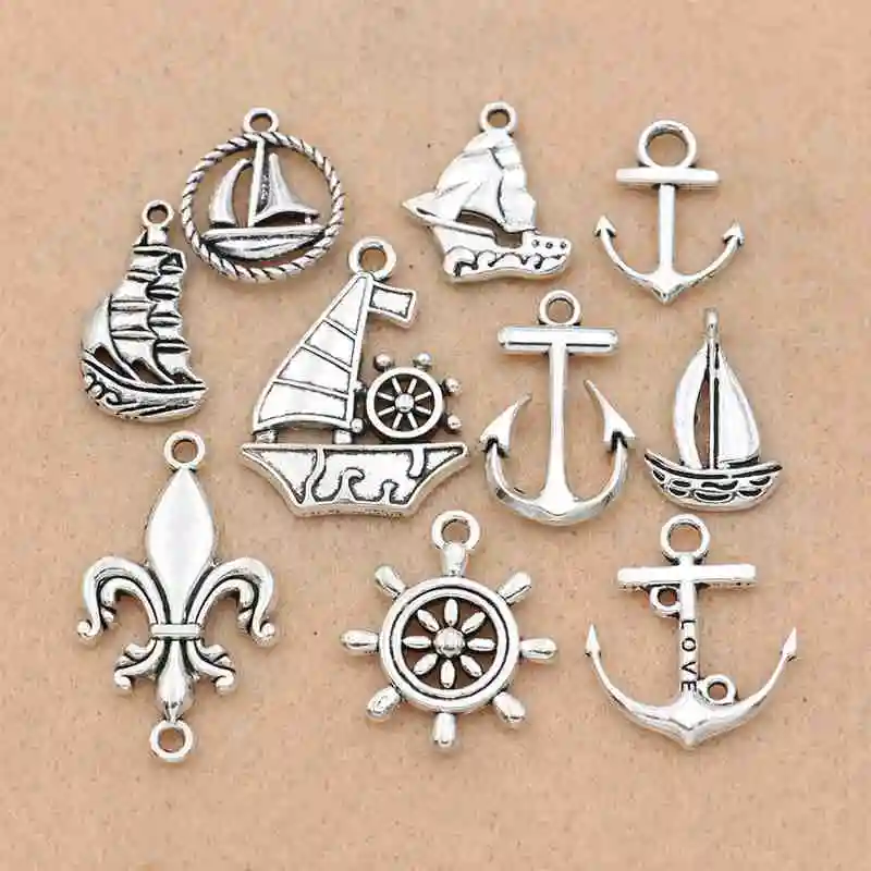 

Mixed Tibetan Silver Plated Anchor Rudder Boat Charm Pendants for Jewelry Making Bracelet Necklace Accessories Handmade DIY