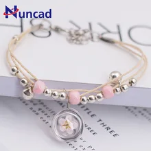 Летний стиль Стекло шар плетеный браслет ткань счастливый цветок Браслеты ручной работы сушеные цветы Стекло бусы, браслет Для женщин ювелирные изделия