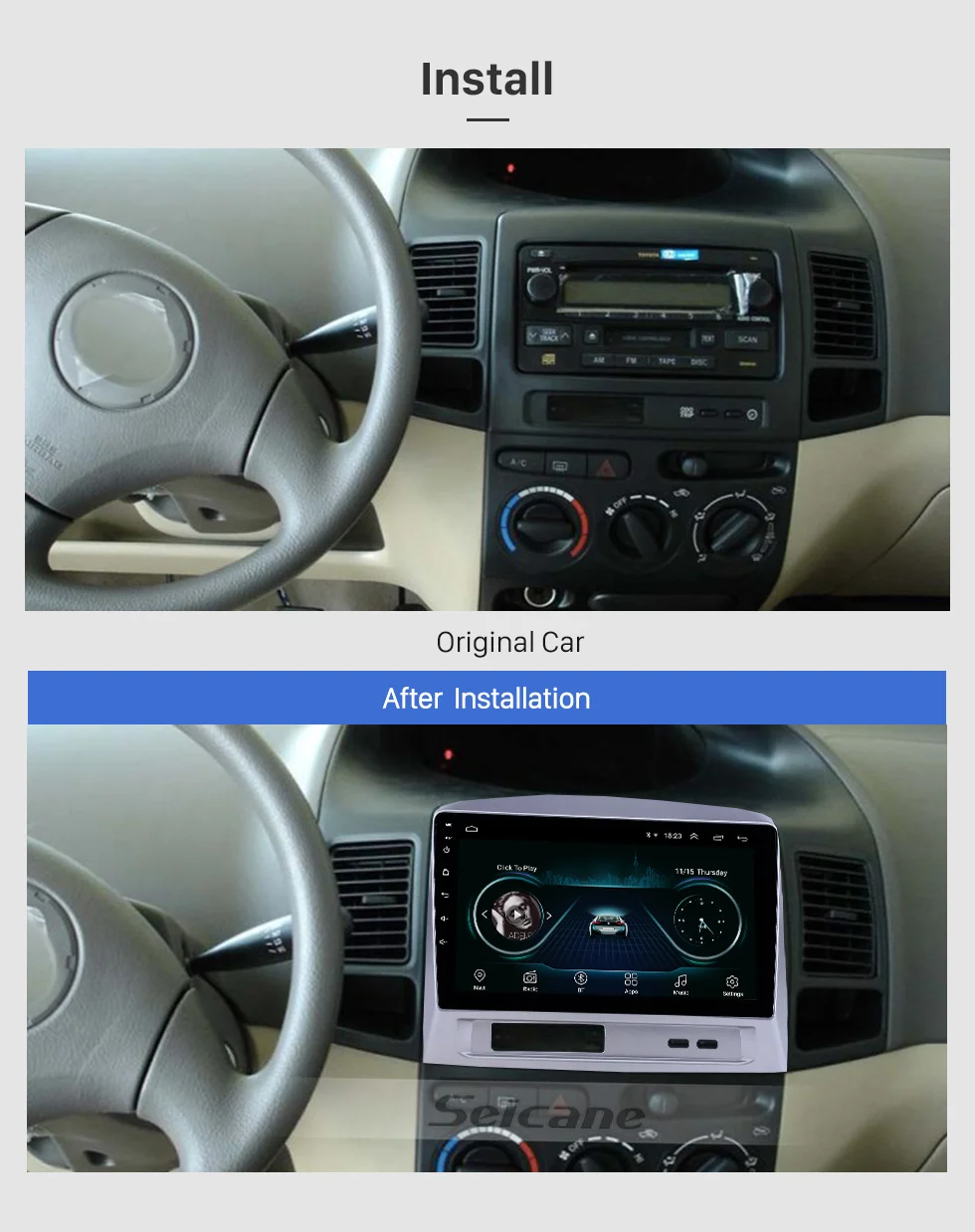 Seicane 2Din " Android 8,1 HD сенсорный gps Автомобильный мультимедийный плеер для 2004 Toyota Vios поддержка зеркального соединения SWC DVR камера заднего вида