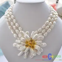 3row белый барокко жемчужина ручной работы biwa цветок ожерелье