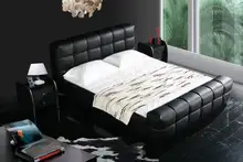 Negro color de piel auténtica real cama / soft / cama doble king size dormitorio muebles para el hogar moderno 2 soporte