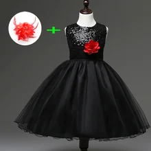 Праздничные платья из полиэстера с блестками для маленьких девочек; цвет красный, небесно-голубой, серый, шампань, черный; платья с цветами
