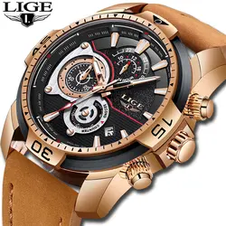 Для мужчин часы LIGE Мода хронограф повседневное кожа Автоматическая Дата кварцевые часы для мужчин Топ водонепроница спортивные часы Relogio