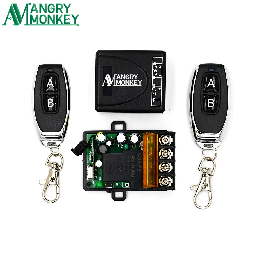 

angry monkey 433Mhz RF Remote Relay Switch AC 220V 1CH 30A Receiver Remote and 2 Pieces Remote Control 433 Mhz For Water pump