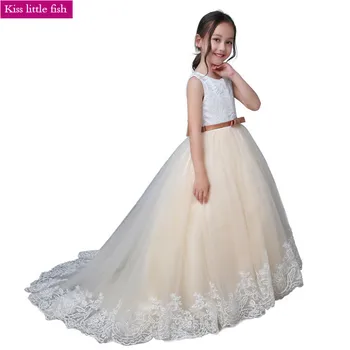 

Free shipping Long Trailing flower girl dresses for weddings Vestido de daminha