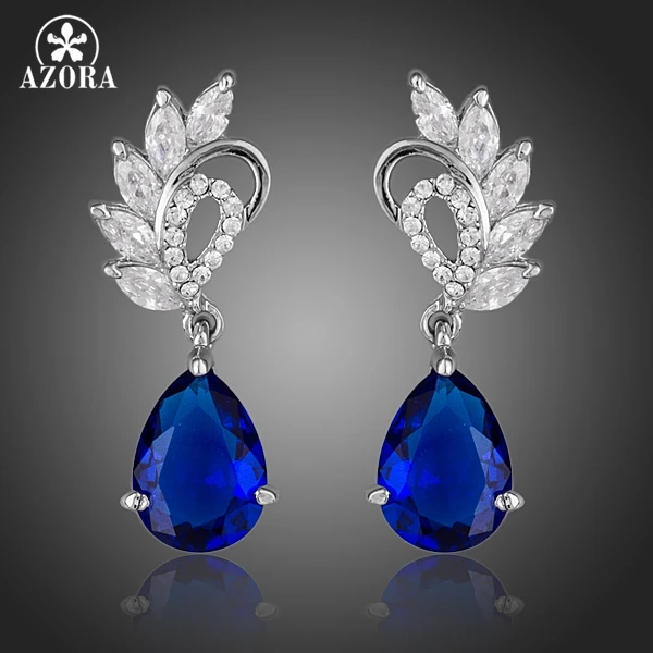 Элегантные серьги azora TE0127 прозрачные и темно синие с фианитом|earrings square|earring