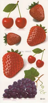 

3 sheets Cute Fruit Design 3D Temporary Tattoo Sticker Tatuagem Temporaria New Year Christmas Body Art