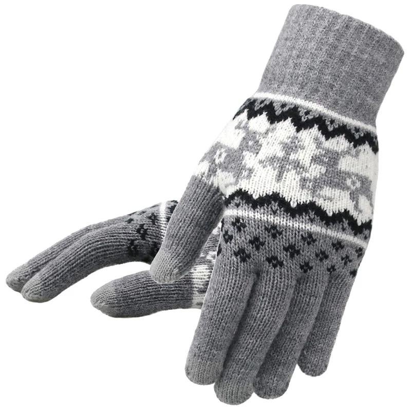 Женские вязаные перчатки зимние модные рождественские полные митенки для пальцев женские мягкие Рождественский олень с сенсорным экраном вязаные перчатки - Цвет: Gray