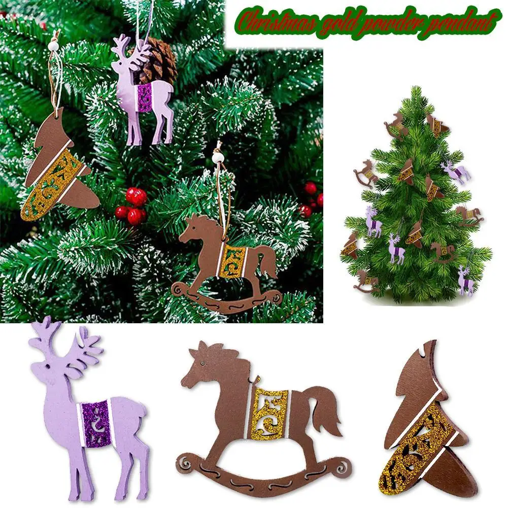 

Christmas Elk Decorative Pendant Christmas Tree Door Gold Powder Innovative Hanging Ornaments Christmas Decorations Hanging Card