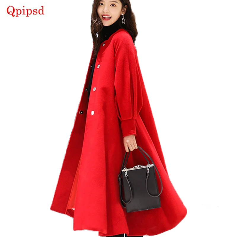 

2018 winter long women coat Korean temperament cloak shawl coat Korean female woolen coat long section Korean coat for women