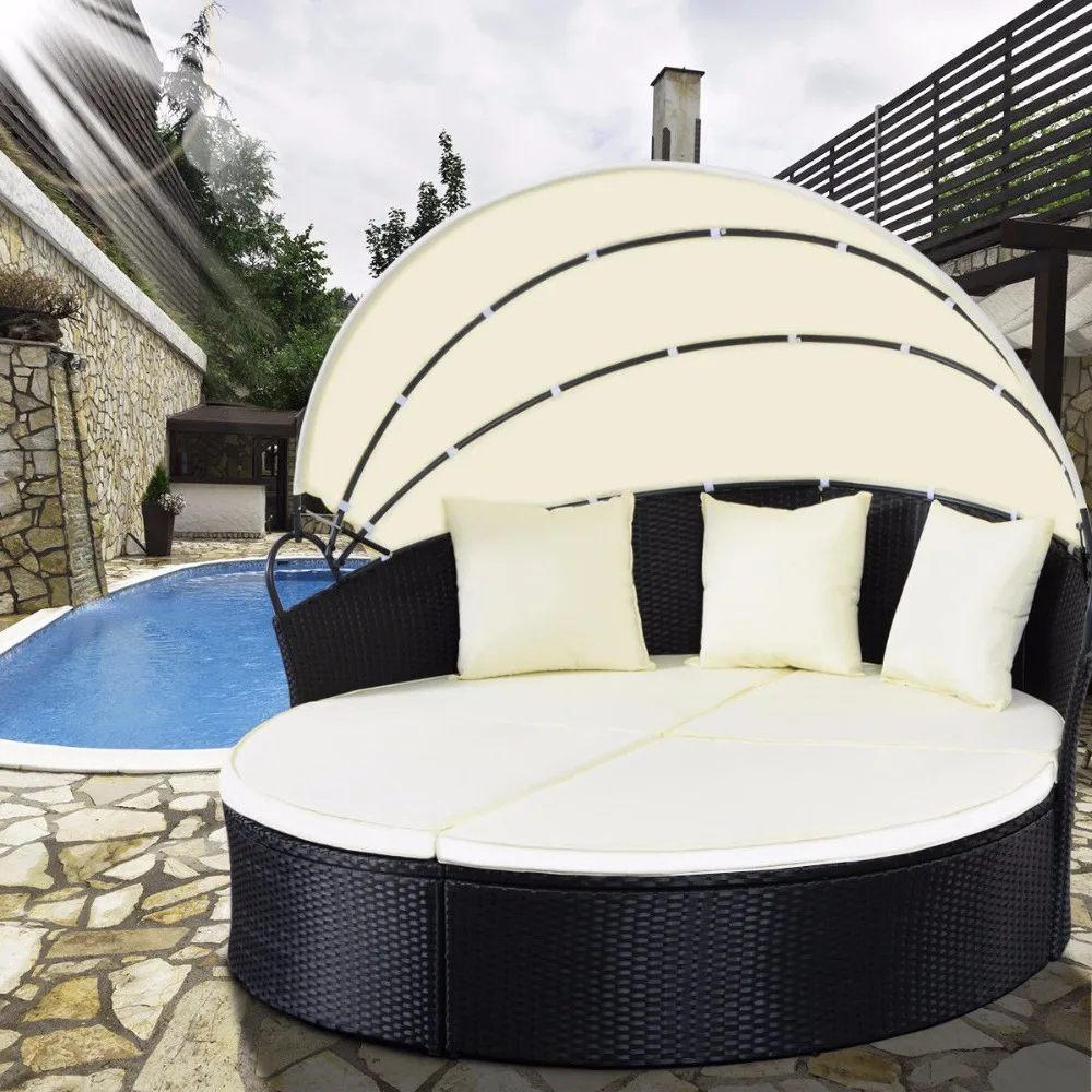 Giantex Outdoor Patio Sofa Furniture Round Retractable Canopy Daybed Black Wicker Rattan Outdoor Furniture HW51820+ Giantex Outdoor Patio Sofa Furniture Round Retractable Canopy Daybed Black Wicker Rattan Outdoor Furniture HW51820+