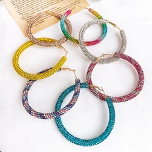 2019 nowy moda Bling Bling Hoop kolczyki dla kobiet żółty kolor kryształ Hollow okrągły koło kolczyki biżuteria prezent na ślub(China)