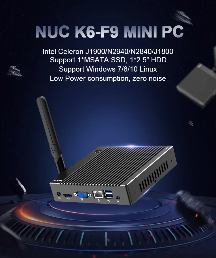 K6-F9 Мини ПК без вентилятора Intel Celeron J1900 J1800 N2940 N2840 Windows 10 Pro Linux HTPC тонкий клиент HDMI VGA WiFi LAN NUC компьютер