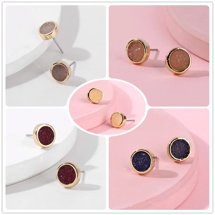 

Trendy Fall Color Mini Round Fake Resin Druzy Stone Ear Stud Post Earring