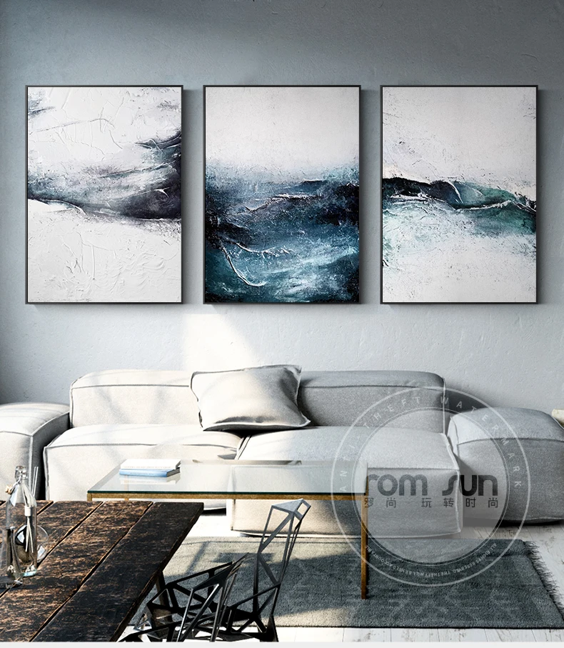 Nordic Style Dark Blue Powder Dust Poster And Print Abstract Canvas Painting Fashion Wall Art For Living Room Bedroom Home Decor