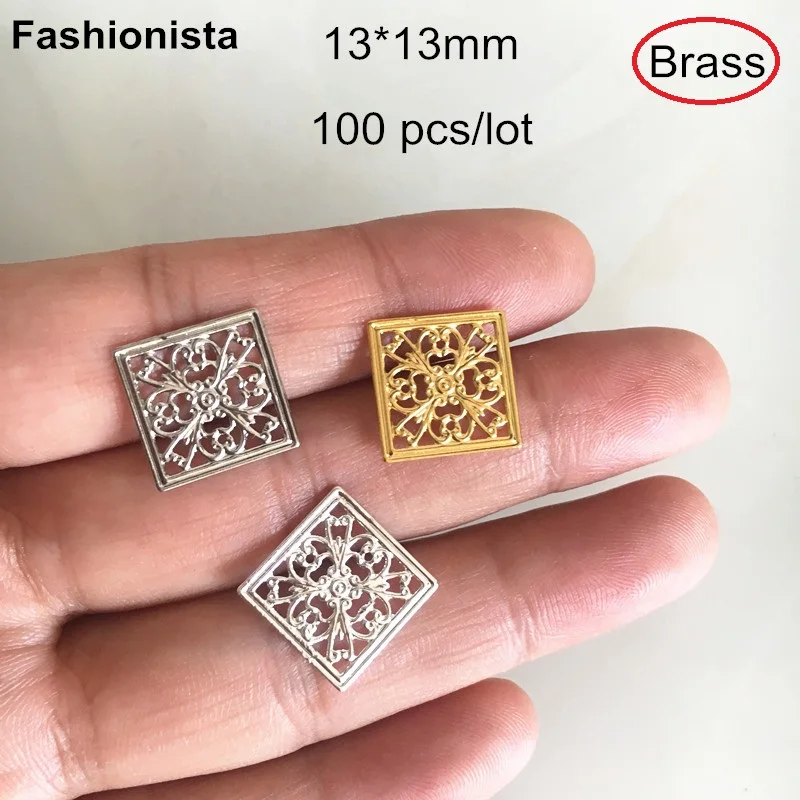 100pcsBrassFiligreeConnectors1313mmSquareBrassCharmsRhombus