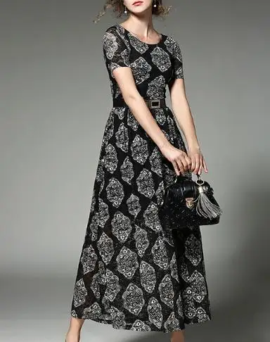 2019 Office printed Lace dresses women Lolita short sleeve Long vestidos female boho style plus size Vestidos de Renda E395 2019 Office printed Lace dresses women Lolita short sleeve Long vestidos female boho style plus size Vestidos de Renda E395