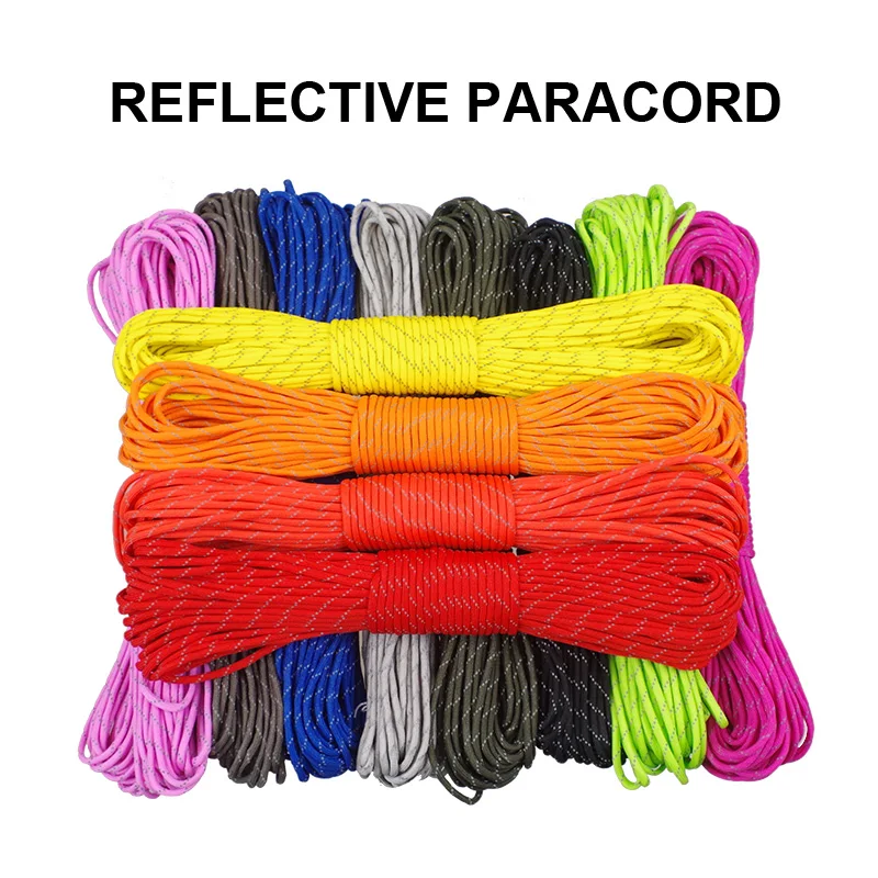 12 Colors 7 Strands Reflective Paracord For Outdoor Survival Bracelet Kit DIY Lanyard Camping Hiking Parachute Cord