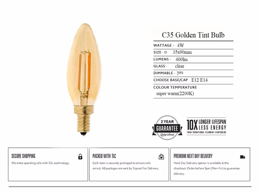 Grensk E14 нити 2200 К C35 4 Вт янтарного оттенка светильник Ретро светодио дный лампочки накаливания E12 затемнения декоративные освещение для дома