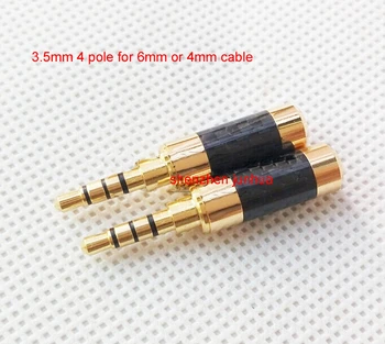 

20pcs carbon fibre Straight 3.5mm 4pole gold plated Male Plug Audio Connector solder for 6mm or 4mm cable free shipping