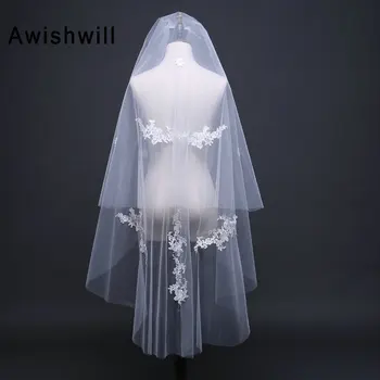 

Real Photos Two Layers Short Woodland Wedding Veils with Comb Elbow Length Bridal Veils Cheap