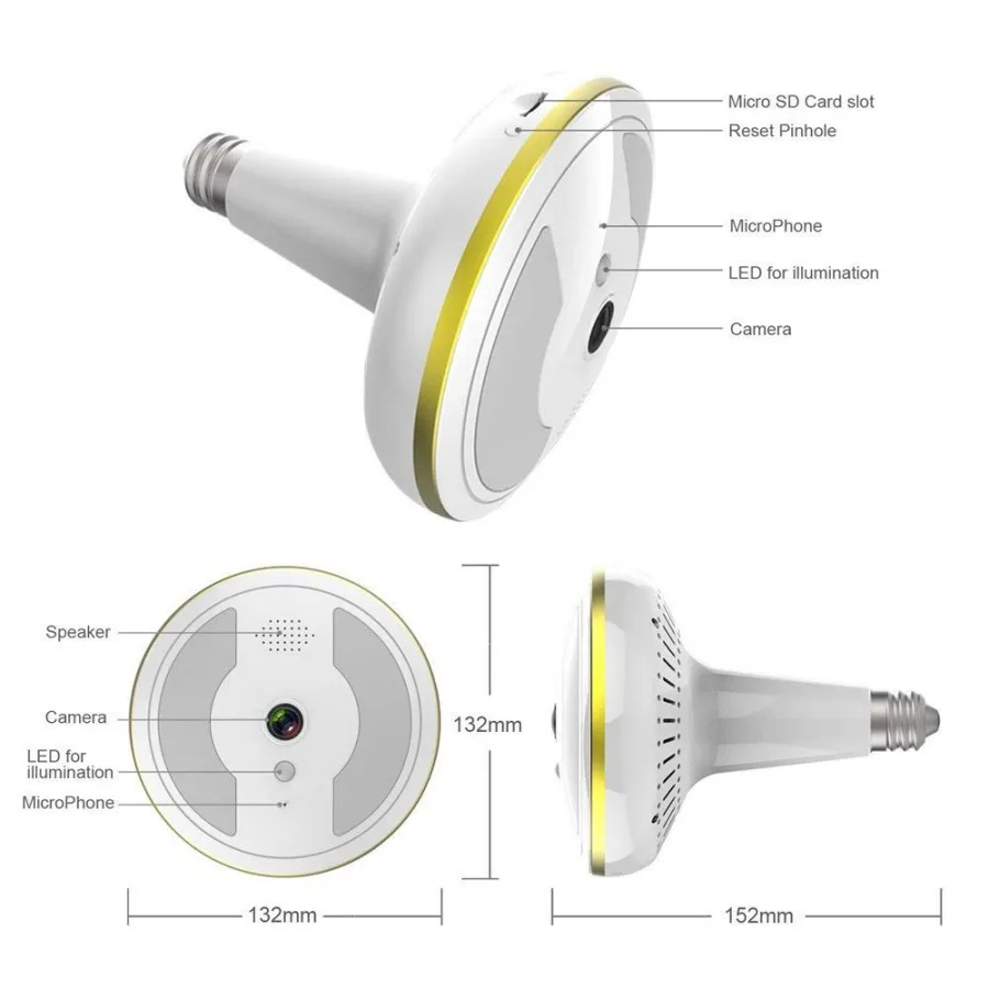 Wireless WiFi Security Camera Light Bulb Home Security System 360 Degree with Motion Detection/Nigh