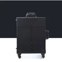 Алюминиевая освещенная шкатулка с зеркалом для макияжа с 6 лампочками профессиональная черная и красная