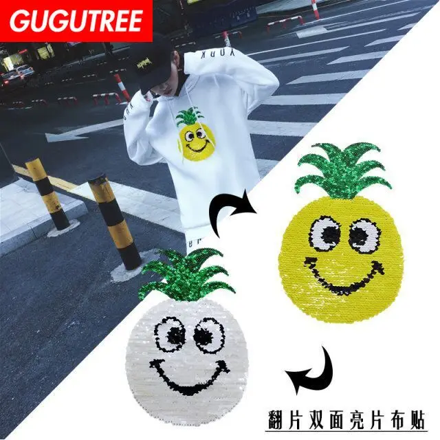 

GUGUTREE embroidery big pineapple patches fruits patches badges applique patches for clothing XC-218