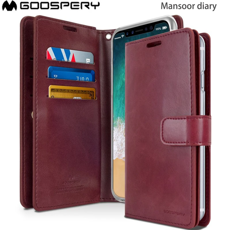 

For iPhone 11 PRO MAX X XR XS MAX 7 8 Plus Genuine Mercury Goospery Mansoor Diary Card Slots Wallet Case Card Holder Flip Cover