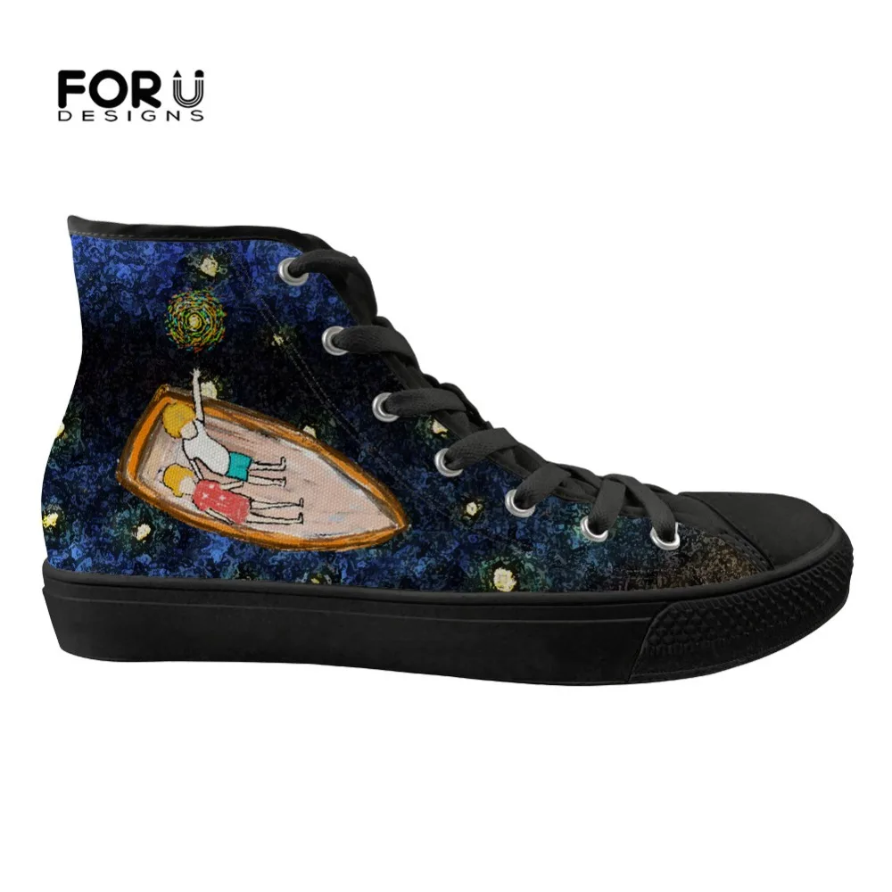

FORUDESIGNS Fashion 3D Hand Paint Art Design Starry Night Design Spring Women Shoes High Top Flats Canvas Sneakers Woman Lace Up
