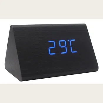 

Black Wooden Alarm Clock Digital LED Alarm Clock Table Desk Clock With Sound Control Temperature Electronic Clocks