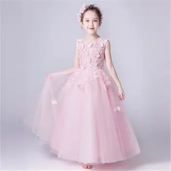 

2019 New Teenage Girls Mesh Flowers Tutu Princess Dress Baby Girl Clothing Vestidos Kids Dresses For Girls Wedding Party S161