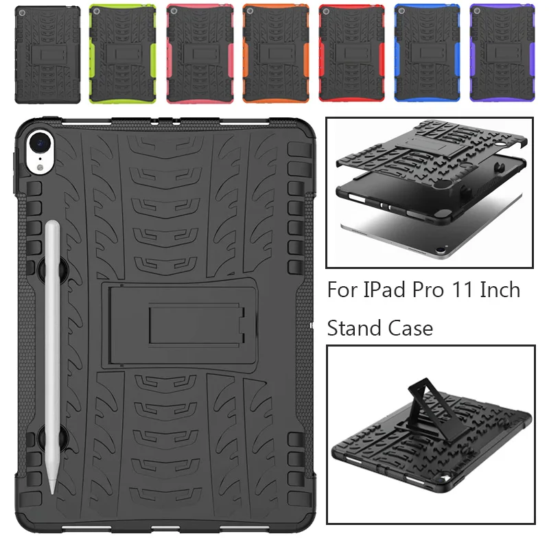 

Heavy Duty PC+Silicon Protective Kickstand Shock-Absorption/High Impact Resistant Armor Case for iPad Pro 11"(2018 Release)