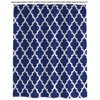 

Classic Blue Geometric Shower Curtain Decorative Fabric Shower Curtain Bath Products Bathroom Decor with Hooks