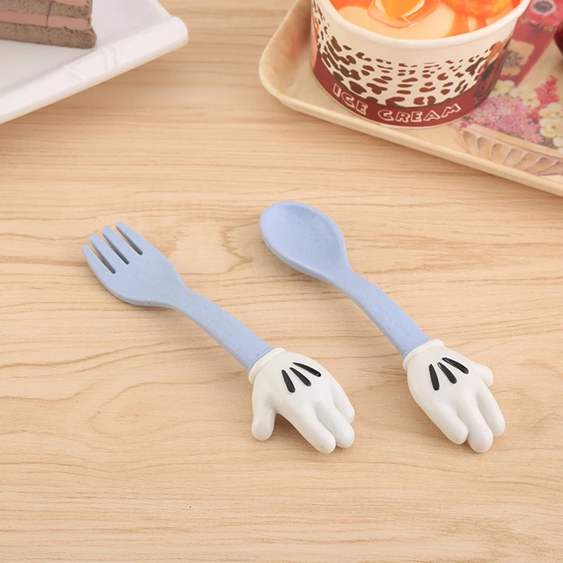 

Keythemelife 2pcs/set Dinnerware Kit Cartoon Spo on/Fork Tableware Dining Tool Healthy Material Wheat Straw Cutlery Kid Gift HHY