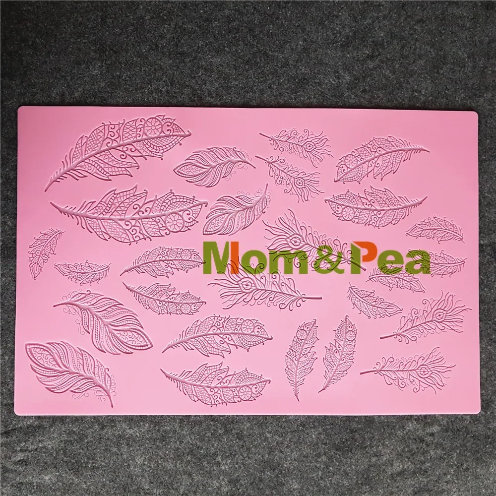 Mom& Pea GX176, перьевая кружевная форма, украшение торта, помадка, 3D форма для торта, Пищевая силиконовая форма