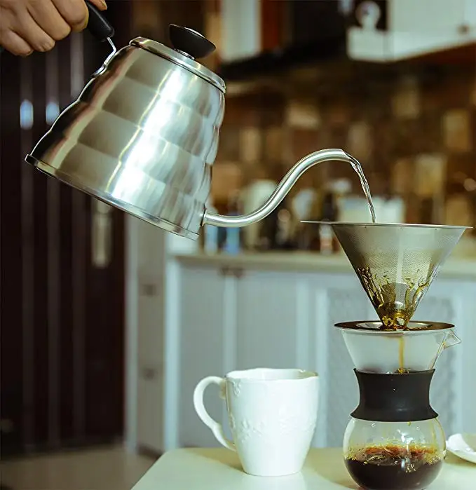

18/8 stainless steel Gooseneck Pour Over Coffee Kettle 40 fl oz - Bulit-in Thermometer & Free Coffee Scoop & Coffee Driper