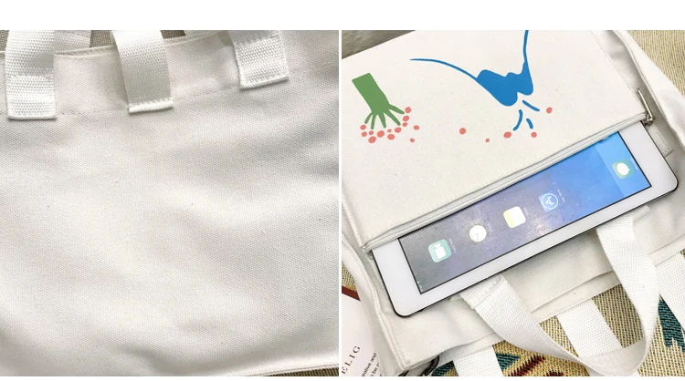 Menghuo Women Canvas Handbag Cartoon Printed Shoulder bag Female Large Capacity Ladies Beach Bag Women Canvas Tote Shopping New _35