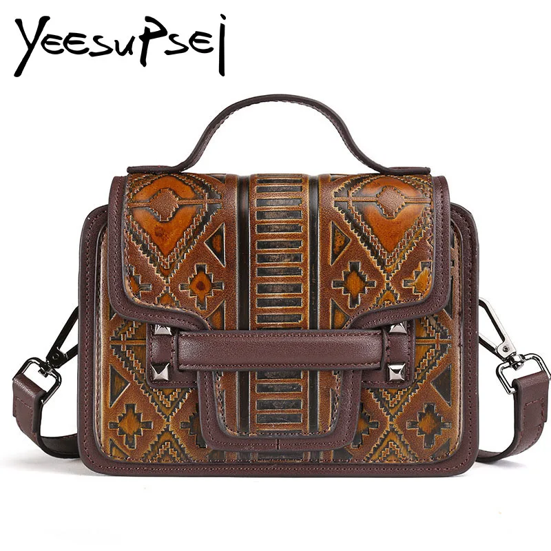 

YeeSupSei Women Genuine Leather Messenger Bag Handbag Lady Small Crossbody Bags Women Famous Designer Shoulder Bag National Bag