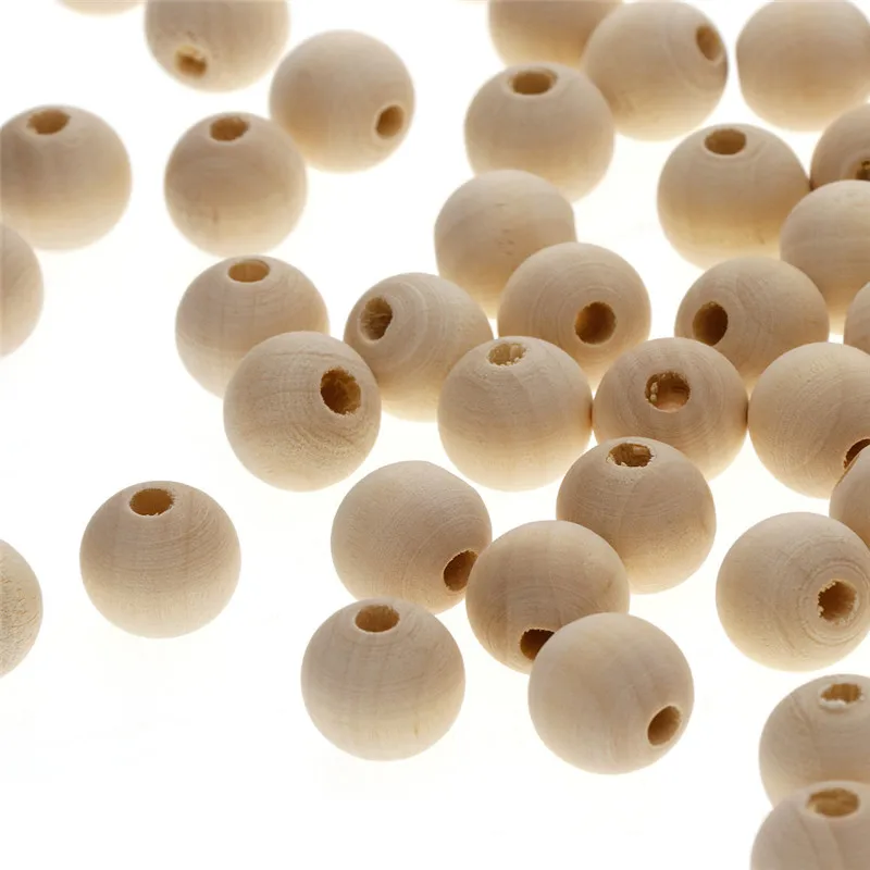 

100pcs Round Spacer Unpainted Wooden Ball Beads With Hole DIY Jewelry Accessories 4/6/8/10/12/14/16/18/20/22/25/30/35/40/45/50mm