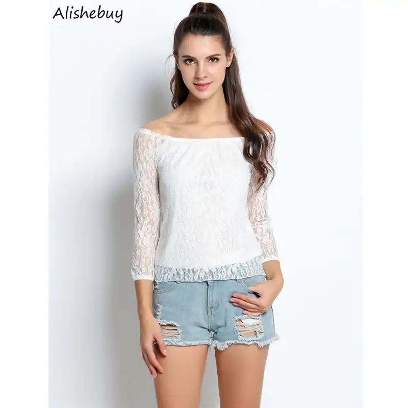 Camisas de ganchillo de encaje de moda de hilo hueco blusa de mujer Slash Off Should Tops primavera trabajo fiesta dulce blanco blusas SV002004|blusas de mujeres|blanco blusablanco blusa de moda - AliExpress