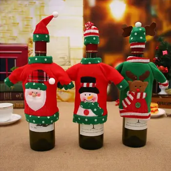 

2pcs Set Durable Christmas Wine Bottle Cover Bag Hot Cute Snowman Santa Claus Xmas Bottle Hat Cloth Dinner Party Decor Xmas Gift