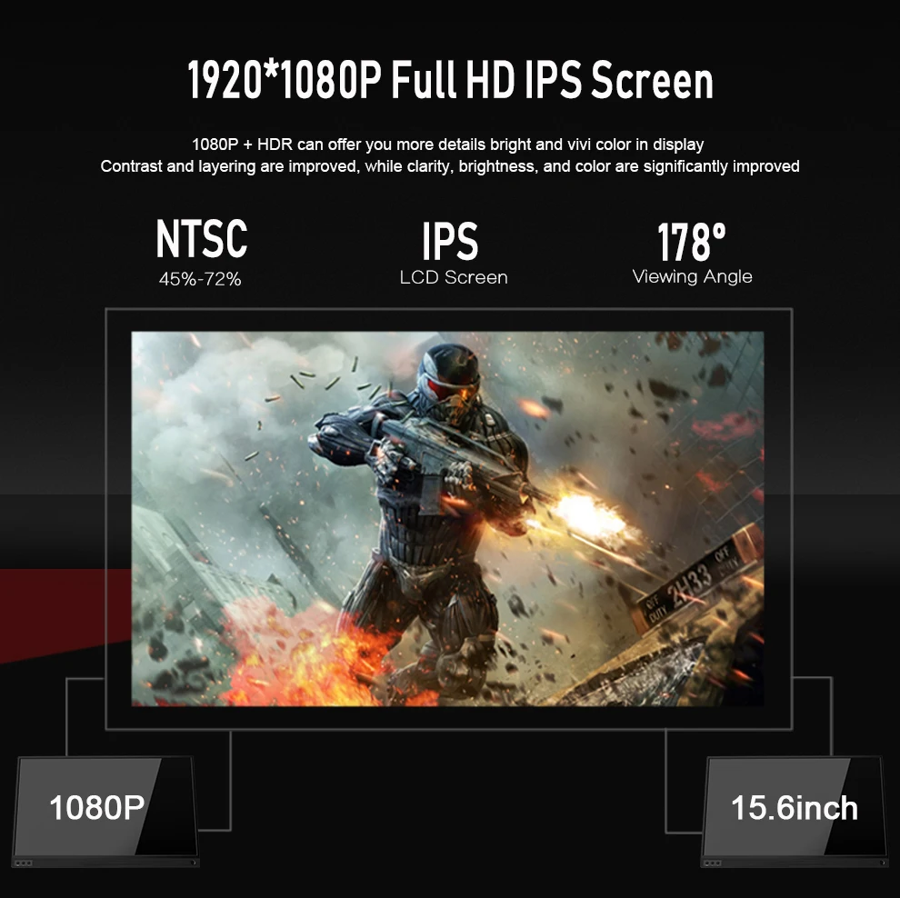 15,6 дюймов супер тонкий портативный монитор PC 1920x1080 HDMI PS3 PS4 Xbox360 1080P ips ЖК-СВЕТОДИОДНЫЙ монитор для Raspberry Pi PS3/4