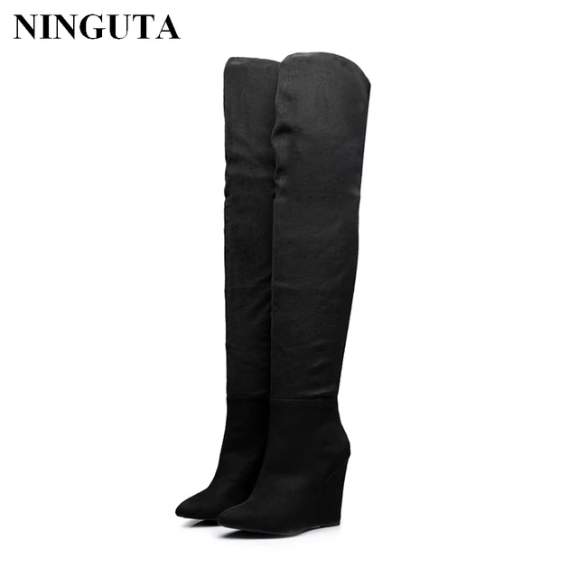 Cheap Brand wedges thigh high boots women for spring autumn over the knee boots ladies shoes