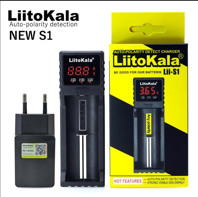 liitokala lii-s1 18650 Зарядное устройство аккумулятора для lipo перезаряжаемый аккумулятор ni-cd 26650 AA AAA, авто-обнаружение полярности 5 В 1A - Цвет: Lii-S1 and 5V 1A