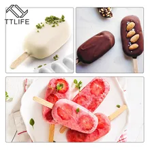 TTLIFE 8 Cavity Ice Cream Silicone Mold DIY Molds Ice Cube Mould Ice Cream Maker Dessert Molds Tray With Popsicle Thick material